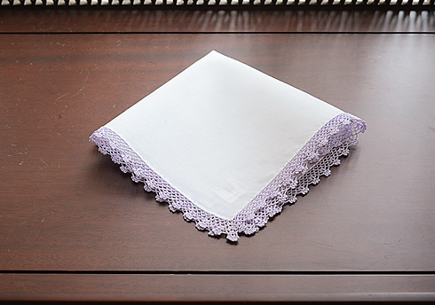 Cotton handkerchief. Lavender Fog Lace Trimmed.
